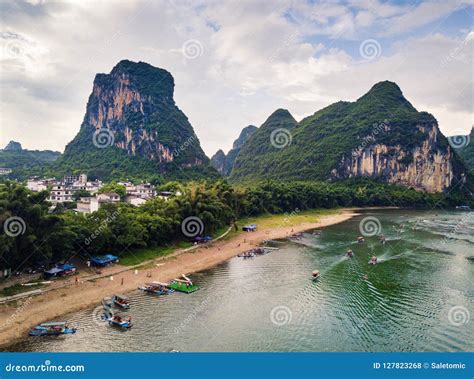 Yangshuo County And Li River In Guilin Aerial View Stock Photo Image