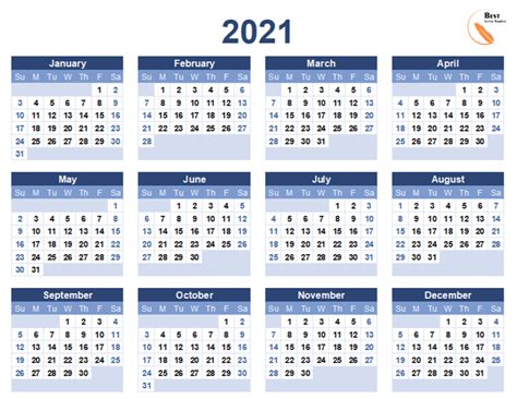 All calendar templates files are printable & blank & macro free. Printable 2021 Calendar Template in PDF, Word & Excel
