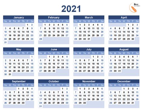 All calendar templates files are printable & blank & macro free. Printable 2021 Calendar Template in PDF, Word & Excel