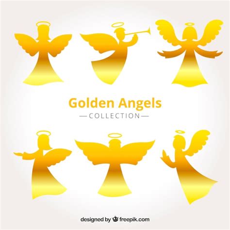 Premium Vector Set Of Golden Silhouettes Of Angels