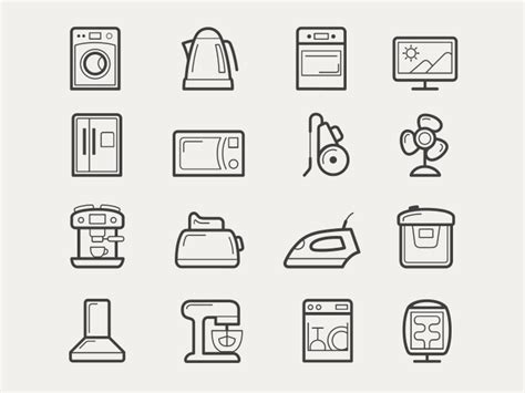 Home Appliances Vector Icon Set Line Style Kit8