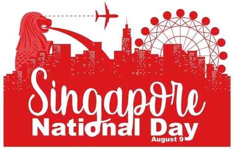 Free Vector Singapore National Day Banner With Merlion Landmark Of
