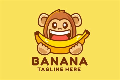 Happy Monkey Eating Banana Logo Design