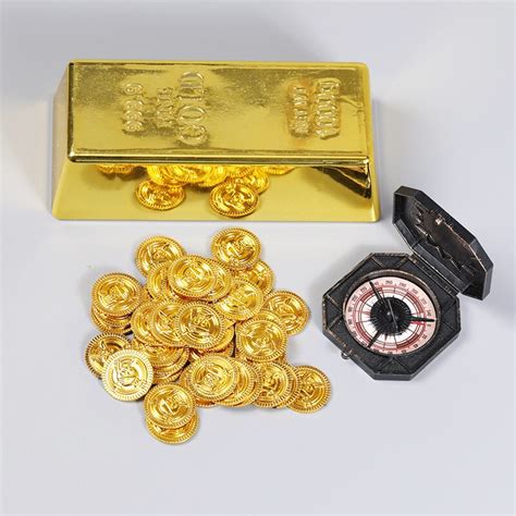 100pcs Plastic Gold Treasure Halloween Coins Pirate Gold Coins Props