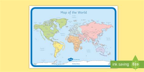 Printable A4 Map Of The World Map Display