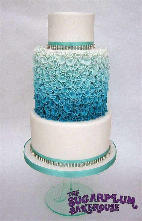 Turquoise Ombre Ruffle Wedding Style Cake CakeCentral Com