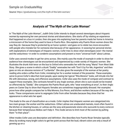 ⇉analysis Of The Myth Of The Latin Woman Essay Example Graduateway