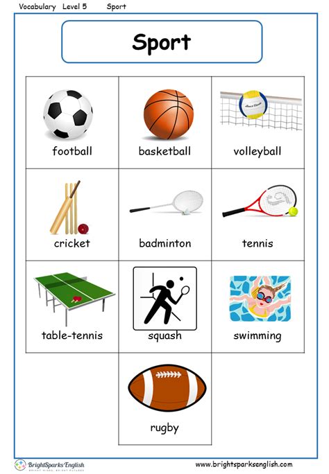 Sport English Vocabulary Worksheet English Treasure Trove