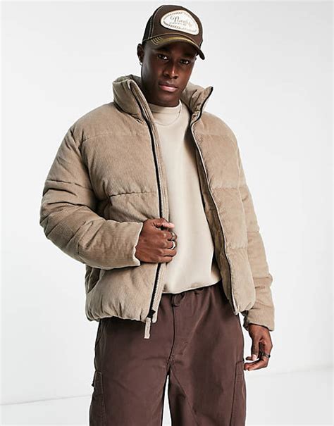 abercrombie and fitch heavyweight cord puffer jacket in brown asos
