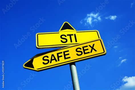 Sti Std Or Safe Sex Traffic Sign With Two Options Appeal To Use Condom As Protection To