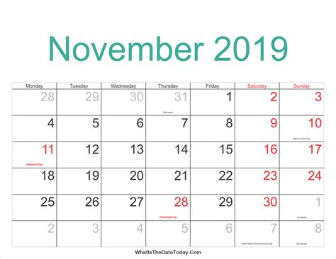 Trinidad and tobago public holidays 2019. November 2019 Calendar Printable with Holidays ...