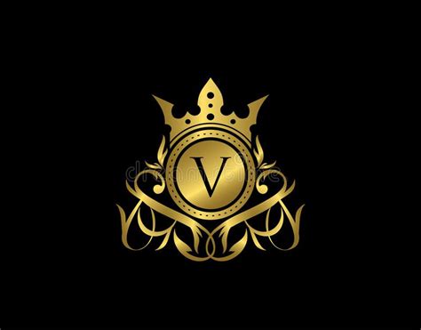 Luxury Boutique V Letter Logo Elegant Gold Floral Badge Design For