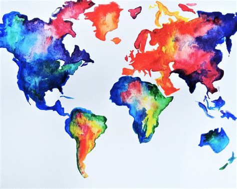World Map Watercolor Print Travel Wall Art Classic Vintage Home Decor