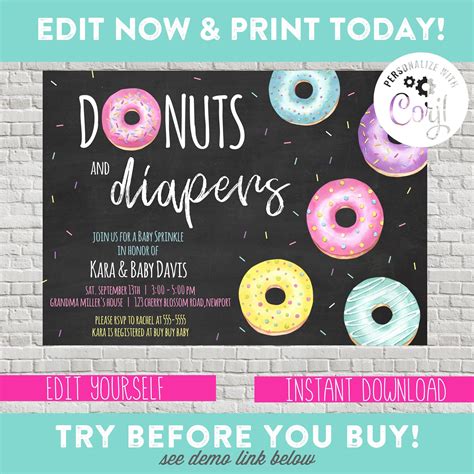 Donuts And Diapers Baby Sprinkle Invitation Coed Baby Shower