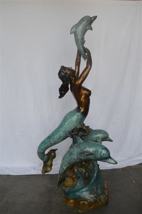 Mermaid And Three Dolphins Fountain Bronze Statue Size L X W X H Nifao