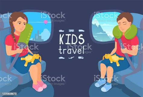 Seorang Gadis Imut Dan Seorang Anak Lakilaki Duduk Di Kursi Pesawat