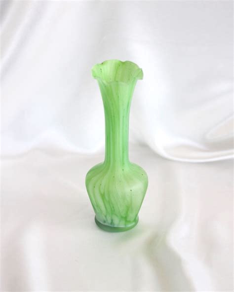 7 75 Marbled Satin Glass Bud Vase In Green And White W Etsy