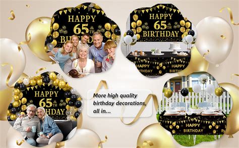 Trgowaul 65th Birthday Decorations Men Women Black Gold Happy 65th