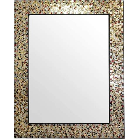 Multi Colored And Gold Luxe Mosaic Glass Framed Wall Mirror Decorative Embossed Mosaic