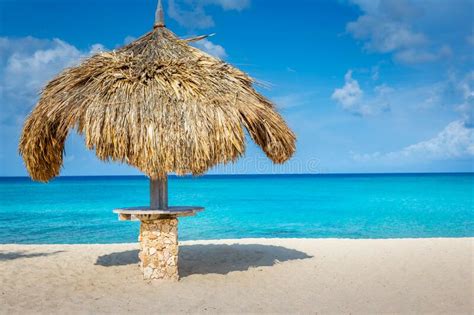 Aruba Idyllic Caribbean Beach At Sunny Day With Rustic Palapa Dutch