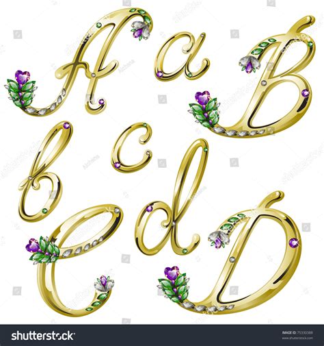 Gold Alphabet Diamonds Gems Letters Abcd Stock Illustration 75330388