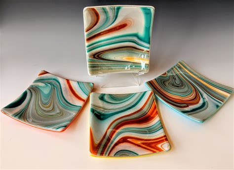 beautiful southwest colored fused glass plate set fused glass plates bowls fused glass fused