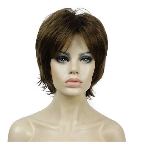lydell short layered shaggy wavy full synthetic wigs 10 medium golden brown