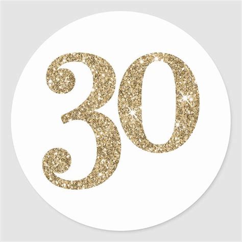 Large Age Number Modern 30 Gold Glitter Classic Round Sticker Zazzle