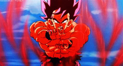 In the early episodes of dragon ball z, goku was killed by his brother raditz, passed into the afterlife, ran 1,000,000 kilometers (10,000 miles in the english dub) across snake way, and then trained with north kaio on his planet. Goku kaioken gif 8 » GIF Images Download
