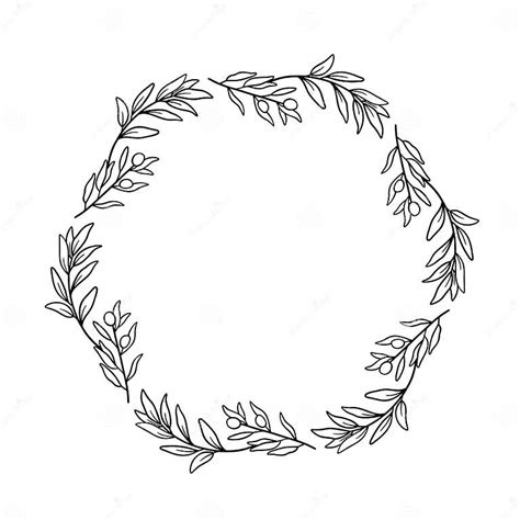 Olive Wreath Frame Hand Drawn Illustration Vector Round Wreath With