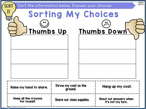 Playing a game requires patience, being able to wait and take turns, negotiation about who goes first, agreeing to and sticking to the. Social Skills lesson sorting good choices - Whimsy ...