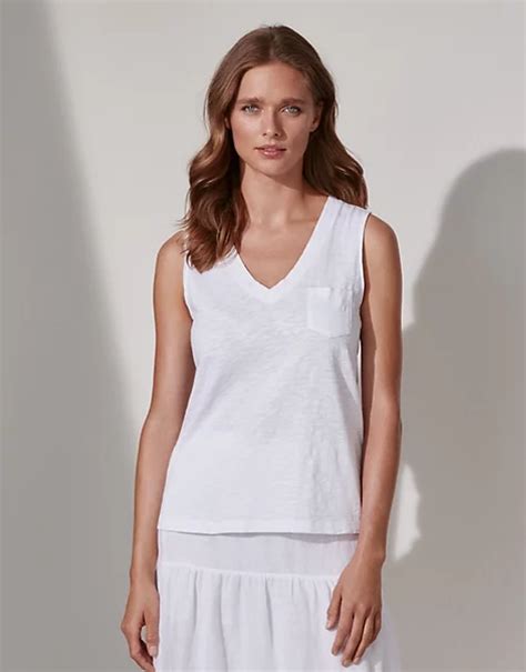 Organic Cotton Slub V Neck Vest Tops And T Shirts The White Company Uk