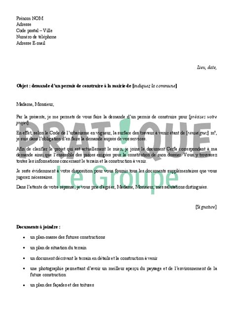 Lettre de demande d'un permis de construire à la mairie  Pratique.fr
