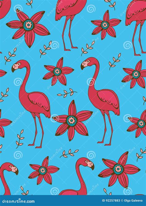 Flamingo And Flowers Colorful Seamless Pattern Stock Vector