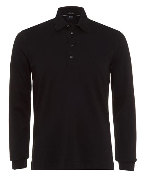 Hugo Boss Black Long Sleeve Polo Shirt Black Regular Fit Paderna 30