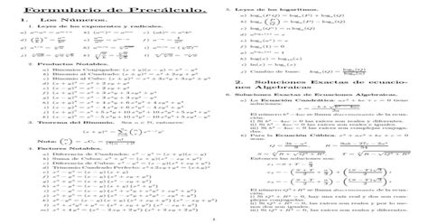 Formulario De Precálculo Y Cálculo Pdf Document