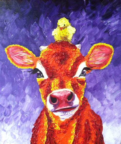 Funny Cow Painting Original Oil And Acrylic On Luan Board Animal