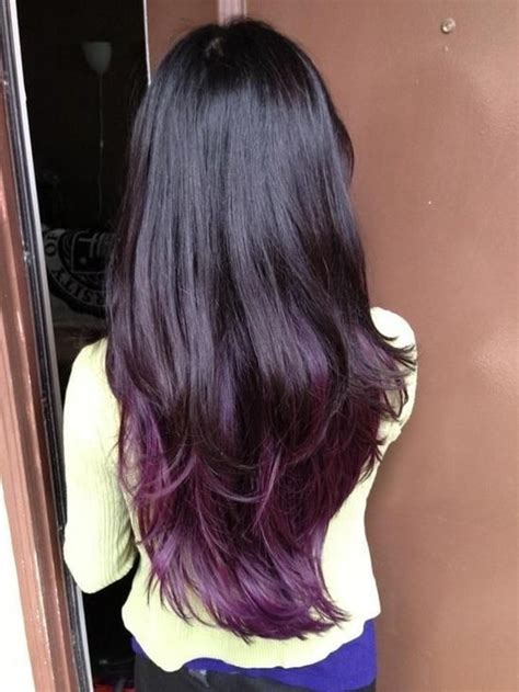 Just a hint of purple tips on brown hair that shows up when you move your head can be enough for a dramatic effect. Dark brown/ almost black hair with dark purple tips. by ...