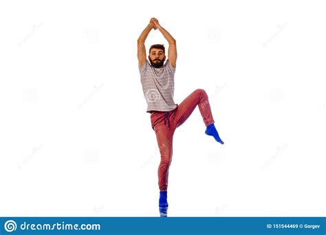 Caucasian Young Man Dance Full Length Portrait Isolated Stock Image