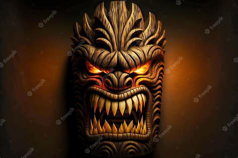 Premium Photo Wooden Tiki Mask With Teeth For Traditional Ethnic Rites