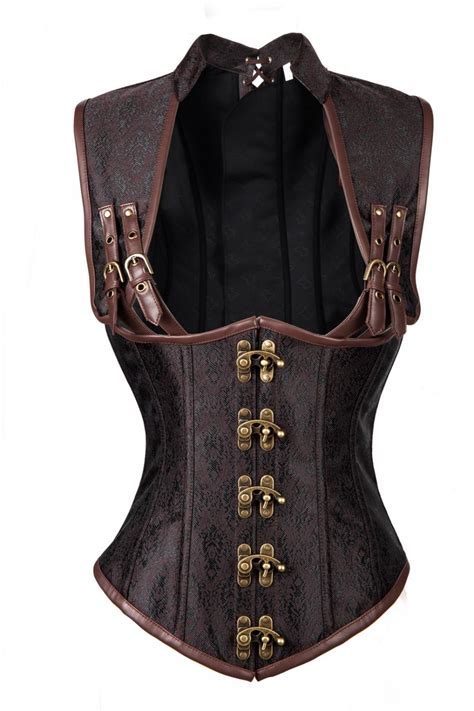 Free Shipping Latex Gothic Clothing Sexy Brown Steel Bone Corset Steampunk Waist Corsets And