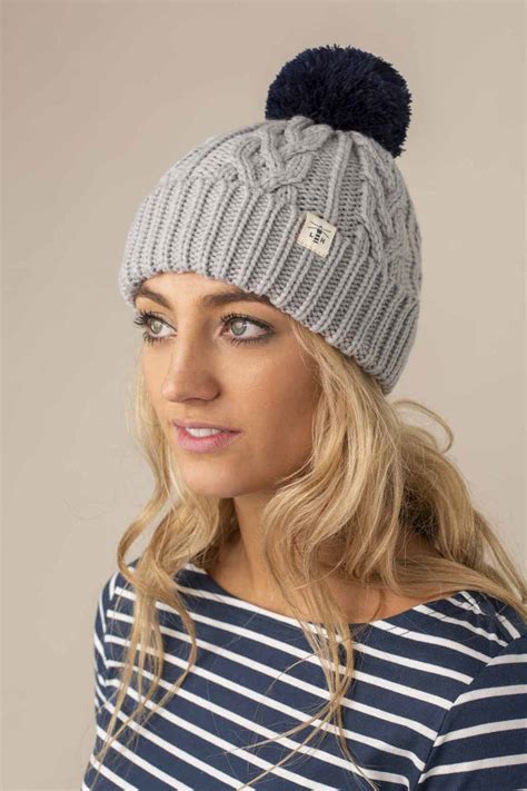 Hannah Bobble Hat Grey Cable Knit Style Lighthouse