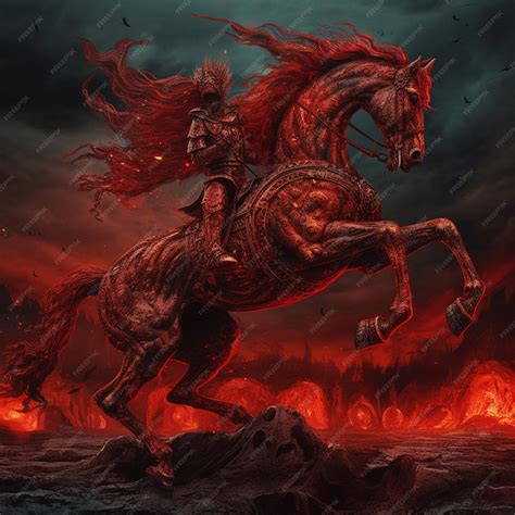 Premium Ai Image Beautiful Fiery Red Horse Rearing Burning Cloudy