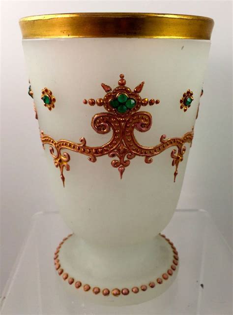 Bohemian Opaline Enameled And Jeweled Historicism Art Glass Goblet 1800s B