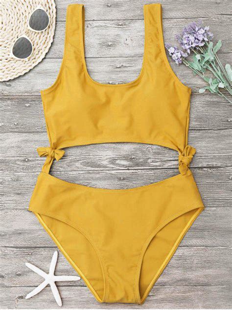 High Leg Cut Out Bowknot Swimwear Ginger One Pieces S Zaful