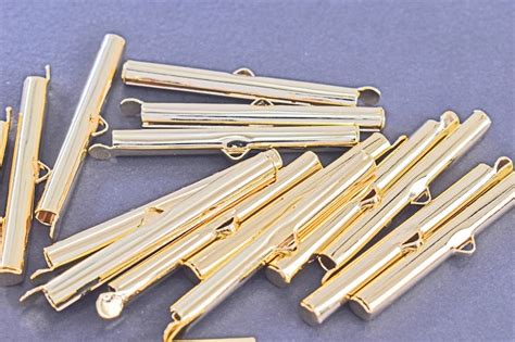 Tube Clasp Ed 01g 10pcs 16k Gold Plated Brass 40mm End Etsy