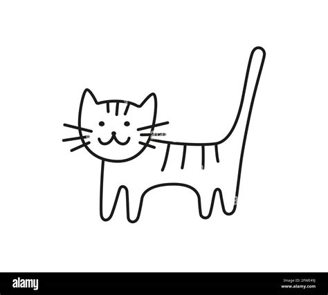 Cute Hand Drawn Cat Kitty Doodle Icon Children Drawing Isolated