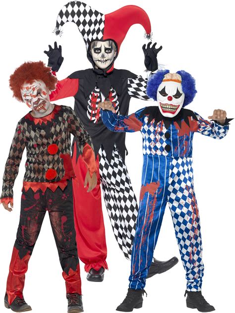 Boys Zombie Scary Clown Costume Evil Jester Horror