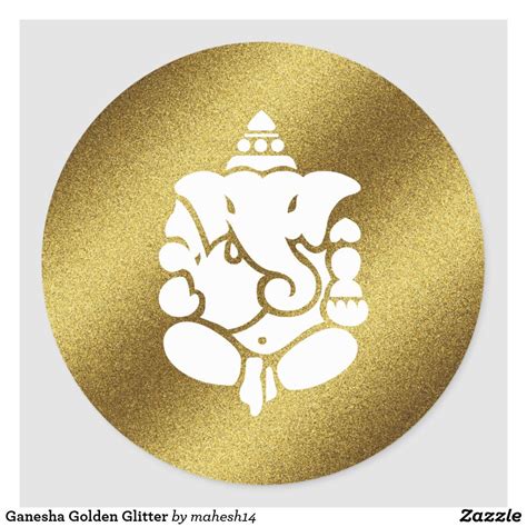 Ganesha Golden Glitter Classic Round Sticker Zazzle Golden Glitter