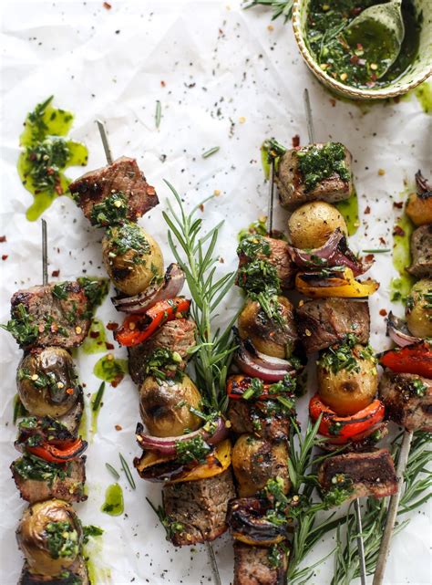 grilled filet and potato skewers with rosemary chimichurri recipe easy steak recipes